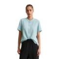 Kurzarmbluse MARC O'POLO DENIM "aus TENCEL™ Lyocell", Damen, Gr. L, blau (blau fog), Obermaterial: 100% Lyocell, unifarben, elegant, regular fit normal, Kurzarm normaler Saum, Blusen