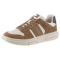 Sneaker TOMMY JEANS "THE BROOKLYN MIX MAT.", Herren, Gr. 42, braun (braun, natur, dunkelblau), Veloursleder, Textil, Glattleder, Lederimitat, kontrastfarbene Details, sportlich, Schuhe, Freizeitschuh, Halbschuh, Schnürschuh mit seitlichem Logo