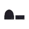 Strickmütze CALVIN KLEIN "CK METAL BEANIE & HEADBAND", Damen, schwarz (ck schwarz), Strick, Wollmischung, unifarben, casual, Mützen, mit Logozeichen