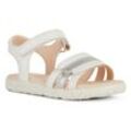 Sandale GEOX "J SANDAL HAITI GIRL", Kinder, Gr. 24, silber (weiß, silberfarben), Synthetik, festlich, Schuhe, Glitzersandale, Klettschuh im Metallic Look