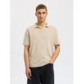 Poloshirt SELECTED HOMME "SLHMATTIS SS KNIT SUN OPEN POLO NOOS", Herren, Gr. L, beige (oatmeal), Strick, Obermaterial: 65% Baumwolle, 35% Leinen, unifarben, modisch, regular fit, Kurzarm, Shirts