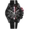 Chronograph TOMMY HILFIGER "BANK", schwarz, Armbanduhren, Herren, Quarzuhr, Armbanduhr, Herrenuhr, Silikonarmband, analog, Stoppfunktion