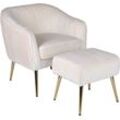 Loungesessel INOSIGN "ARROLL mit Hocker", beige (creme), B:68cm H:76cm T:73cm, pine wood frame, foam, fabric, metal leg, Sessel, Cocktailsessel, Relaxsessel, Einzelsessel und Hocker bequem gepolstert