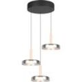 TRIO LEUCHTEN LED Pendelleuchte "CELESTE dimmbare LED Hängelampe aus Metall Glas & Holz, 7,5W 750 Lumen", schwarz (schwarz matt), 3 flammig, Ø 35,0cm H: 200,0cm,, Lampen, 3-flammig einfach höhenverstellbar von 50-200 cm 3-Stufen Dimmfunktion