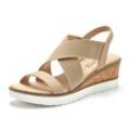 Sandalette LASCANA, Damen, Gr. 36, beige, Obermaterial: 100% Textilmaterial. Futter: 100% Lederimitat. Decksohle: 100% Textilmaterial. Laufsohle: 100% Synthetik, unifarben mit Farbeinsatz, casual, Schuhe, Sandale, Sommerschuh mit Keilabsatz und elastischen Riemen VEGAN