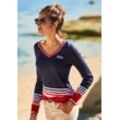 V-Ausschnitt-Pullover KANGAROOS, Damen, Gr. 48/50 (XL), blau (marine, rot), Feinstrick, Obermaterial: 50% Baumwolle, 50% Polyacryl, gestreift, casual, Basic hüftbedeckend, V-Ausschnitt, Langarm Strickbündchen, Pullover Feinstrickpullover Pullover Strickpullover V-Pullover, im tollen Streifen-Farb-Mix