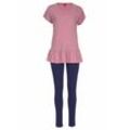 s.Oliver RED LABEL Bodywear Pyjama mit Shirt mit Volant und Legging, mauve-nachtblau, Gr.56/58