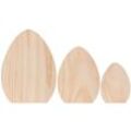 Eier aus Holz, 9 cm, 12,5 cm und 16 cm, 3 Stück