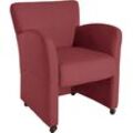 Sessel EXXPO - SOFA FASHION "Cortado, Loungesessel auf Rollen, schmale Armlehnen, bequem" Gr. NaturLEDER Madras, Sessel, B: 66cm, rot (bordeaux) Esszimmerstuhl Lederstuhl Polsterstuhl Sessel Breite 66 cm