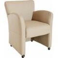 Sessel EXXPO - SOFA FASHION "Cortado, Loungesessel auf Rollen, schmale Armlehnen, bequem" Gr. NaturLEDER Madras, Sessel, B: 66cm, beige (perle) Esszimmerstuhl Lederstuhl Polsterstuhl Sessel Breite 66 cm