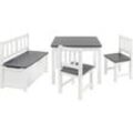 BOMI Kindersitzgruppe Holzsitzgruppe Anna, (4-tlg), Kindertischgruppe aus Holz (4tlg. Tisch, Kinderbank, 2 x Stühle), grau