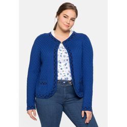 Kurze Trachten-Strickjacke mit Zierborte, royalblau, Gr.56/58