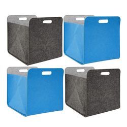 4er Set Filz Aufbewahrungsbox 33x33x38 cm Kallax Filzkorb Regal Box Grau Blau