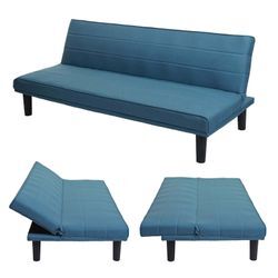 Schlafsofa MCW-J17, Couch Klappsofa Gästebett Bettsofa, Schlaffunktion Stoff/Textil 165cm ~ türkis-blau