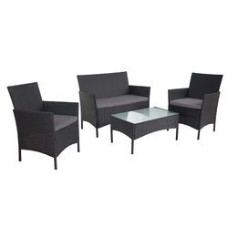 2-1-1 Poly-Rattan Garten-Garnitur Hamar, Sitzgruppe Lounge-Set Sofa ~ anthrazit, Kissen anthrazit