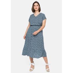 Kleid mit V-Ausschnitt und Blumendruck, marine bedruckt, Gr.40