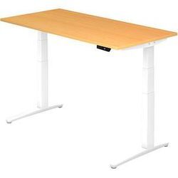 HAMMERBACHER XBHM16 elektrisch höhenverstellbarer Schreibtisch buche rechteckig, C-Fuß-Gestell weiß 160,0 x 80,0 cm