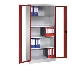 CP Stahlschrank 8920-055 S10153 lichtgrau, rubinrot, Acrylglas 93,0 x 40,0 x 195,0 cm, aufgebaut