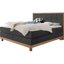 Boxspringbett HASENA "Chalet", braun (anthrazit, eiche bianco), B:188cm L:205cm, Komplettbetten, Boxspringbett, Boxspringbett, Kopfteil in massiver Eiche, Eichenrahmen mit Füssen