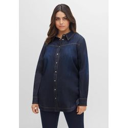 Jeansbluse mit Kontrastnähten und Druckknöpfen, blue black Denim, Gr.48