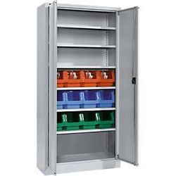 Schäfer Shop Select Materialschrank MSI 2409, mit 12 Kästen LF 322, 6 Fachböden, B 950 x T 400 x H 1935 mm, Stahl, weißaluminium