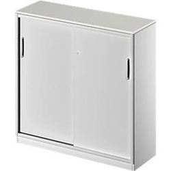 Schäfer Shop Genius Schiebetürenschrank TETRIS SOLID, 3 OH, B 1200 x H 1170 mm, Mitteltrennwand, 19 mm Abdeckplatte, lichtgrau/weißalu