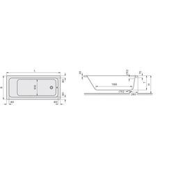 Koralle Badewanne T200 170/75 Acryl rechteckig 1700x750x450 weiß Überlauf Fußteil VL427170075201