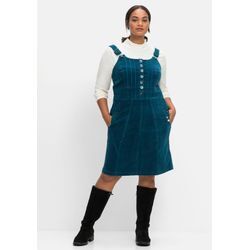 Latzkleid aus Cord, mit Druckknöpfen und Taschen, petrol, Gr.44