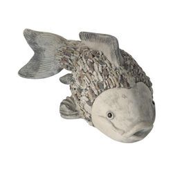Steinfigur Fisch 36 cm Koi Deko Gartenfigur Polystone Steinoptik