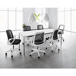 Sparset Konferenzstühle, sitzhöhenverstellbar, Bezug schwarz, Gestell weiß, Sitzmaße B 480 x T 480 x H 445-540 mm, 6 Stück + Konferenztisch, weiß, B 2000 x T 800 mm