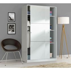 Garderobe Waterbury, Schlafzimmer Kleiderschrank mit 2 Schiebetüren, Schrank mit 3 Einlegeböden und Kleiderstange, cm 120x50h200, Weiß - Dmora