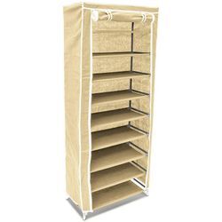 1 x Schuhschrank, 9 Ablagen, Faltschrank für 36 Paar Schuhe, Stoffschuhschrank, hbt: 151 x 60 x 30 cm, beige