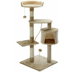 Deuba - cadoca® Katzenbaum 112 cm 3 Aussichtplattformen 1 Katzenhöhle 2 Spielbälle 1 Spielseil Kratzbaum Katzenkratzbaum Katzenmöbel beige