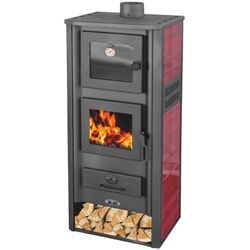 Blist - eek a Kaminofen mit Backfach Rot Holzofen 12,1 kW Kamin Ambasador Ofen Dauerbrandofen Werkstattofen Schwedenofen Hüttenofen Heizofen