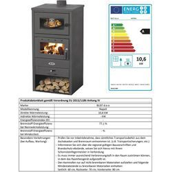 Blist - eek a Kaminofen mit Backfach Schwarz Holzofen 10,6 kW Kamin Napoli Ofen Dauerbrandofen Werkstattofen Schwedenofen Hüttenofen Heizofen