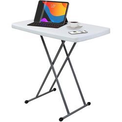 Todeco - Table Pliante Ajustable, Table Compacte et Pliable, 76 x 50 x 51/63/74 cm, Blanc, Matériau: hdpe, Acier - Blanc