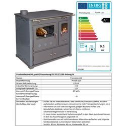 Prometey - eek a+ Kaminofen mit Backfach und Herdplatte Pracktik Lux Anthrazit ral 7016 links Holzofen 9,5 kW Kamin Ofen Dauerbrandofen Werkstattofen