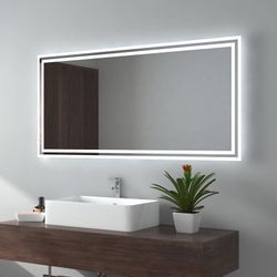 Badspiegel led Badezimmerspiegel mit Beleuchtung IP44 Wasserdicht Wandspiegel, 120x60cm, Kaltweißes/Warmweißes Licht, Knopfschalter, Beschlagfrei