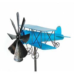 Dandibo - Gartenstecker Metall Flugzeug xl 160 cm Doppeldecker Blau 96099 Windspiel Windrad Wetterfest Gartendeko Garten Gartenstab Bodenstecker