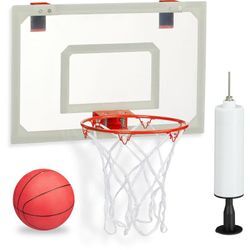 Basketballkorb fürs Zimmer, Set mit Ball & Luftpumpe, Backboard zum an die Tür hängen, ohne Bohren, mehrfarbig - Relaxdays