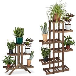 2x Pflanzentreppe im Set, Blumentreppe, Blumenregal, Pflanzenregal, Etagere, Blumenständer, Mehrstöckig, 5 Böden, Holz