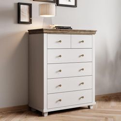 Kommode Highboard Landhausstil EPSOM-83 in weiß Abisko Esche Nb. mit Lefkas Eiche Nb., b/h/t: ca. 90/112,5/42 cm