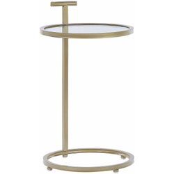 Beistelltisch Gold Sicherheitsglas und Eisen Rund ⌀ 40 cm mit Glasplatte Metallgestell C-Form Griff Salon Wohnzimmer Diele Flur Bad Esszimmer