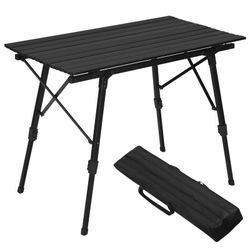 Campingtisch Klapptisch aus Alu Gartentisch Balkontisch Reisetisch zusammenklappbar, mit Packtasche, Höhenverstellbar, 90x52.2X(45-72) cm, schwarz