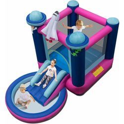 COSTWAY Hüpfburg mit Rutsche&Planschbecken, Aufblasbare Hüpfschloss Spielburg, Outdoor Bouncer inkl. Tragetasche und Bodenpfaehlen 393 x 207 x 270 cm