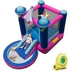 Costway - Hüpfburg mit Geblaese&Rutsche&Planschbecken, Aufblasbare Hüpfschloss Spielburg, Outdoor Bouncer inkl. Tragetasche und Bodenpfaehlen 393 x