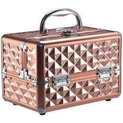 Beauty Case Schminkkoffer Kosmetikkoffer, Schmuckkoffer 23 x 15 x 18cm, Friseurkoffer mit Spiegel, Multikoffer Damen Gold - Costway