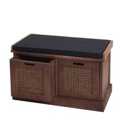 Sitzbank MCW-J49, Polsterbank Garderobenbank, Kissen Aufbewahrungsboxen Staufach 47x75x40cm ~ braun, Polster schwarz