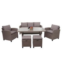 Poly-Rattan Garnitur MCW-E95, Garten-/Lounge-Set Sofa Sitzgruppe, Tischplatte WPC Spun Poly halbrundes Rattan grau