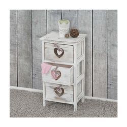 Kommode Sues, Schubladenkommode Schrank, 3 Schubladen mit Herzen 55x29x25cm, Shabby-Look, Vintage